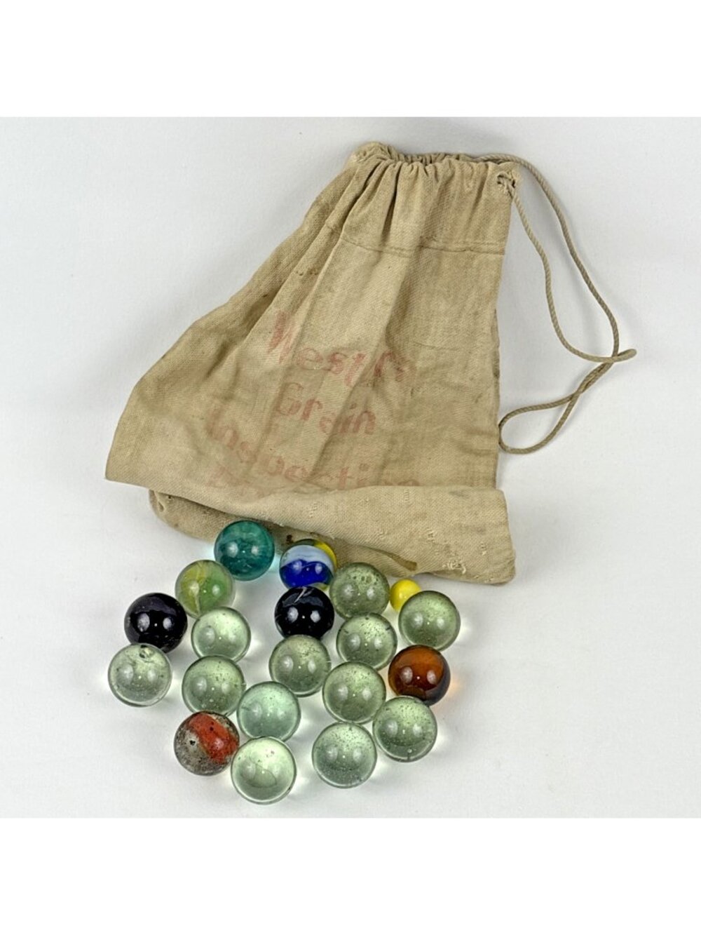 Vintage 1950s Western Grain Inspection Division Cloth Marble Bag with Marbles